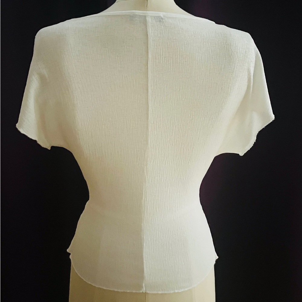 Zara Stretchy Waist Bow Tie Front or Back Top Blouse S Off White - Picture 5 of 9